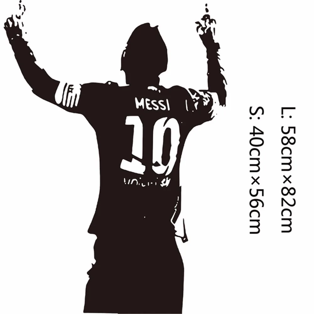 Черный ПВХ огромный Футбол Звезда Lionel Messi рисунок стикер стены Винил DIY Дети Гостиная стены наклеивающиеся Переводные картинки для детей любителей футбола