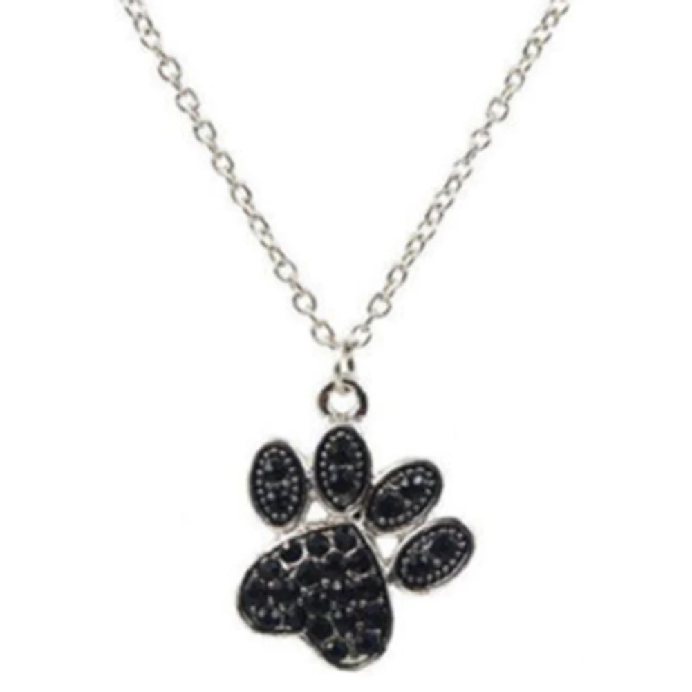 

Black Crystal Rhinestone Dogs Paws Claw Print Pendant Necklace Jewelry Tiny Delicate Choker Lovely Women Jewelry Lover Gift