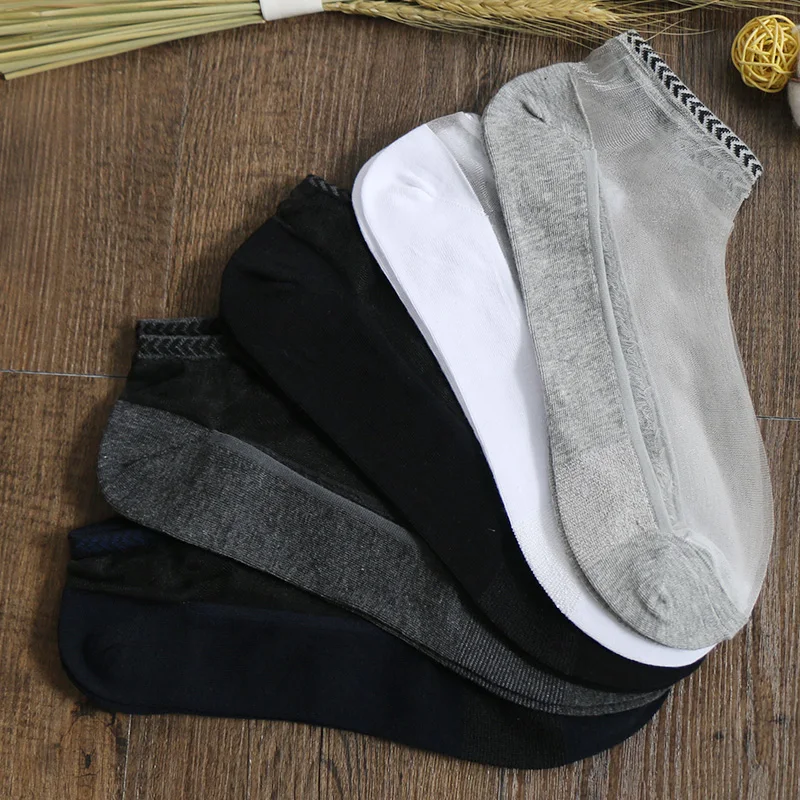 5 Pack Men Low Cut Casual Simple Cotton Glass Short Cool Socks Male Ultra-thin Ice Silk Bas Summer Stealth No Show Meias