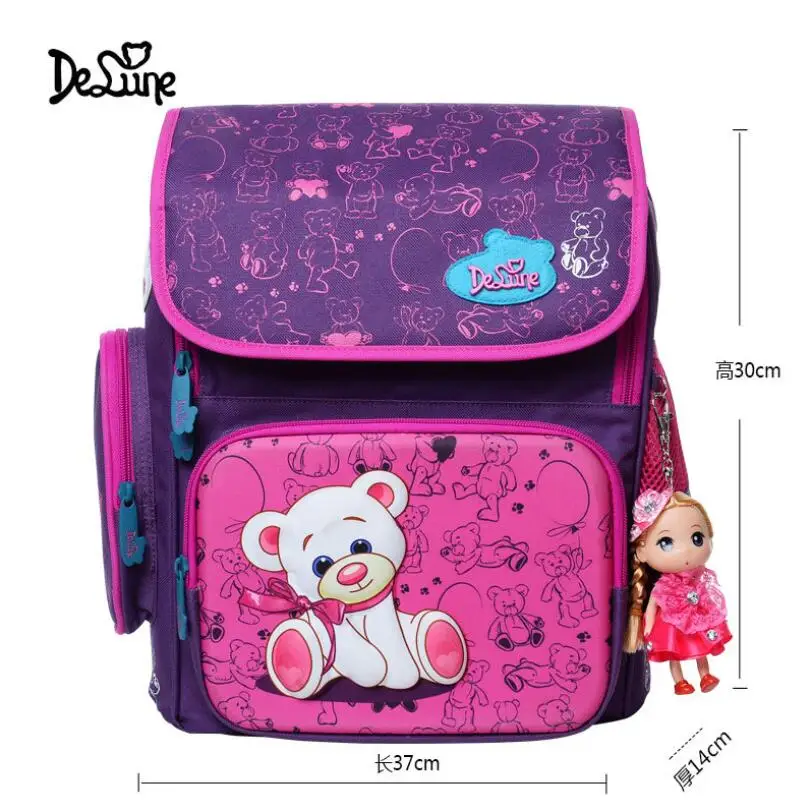 

Delune Cute School Bag Bear Pattern Orthopedic Backpack Children School Durable Backpacks Grade 1-3 Backpack For Kids Girls Boys