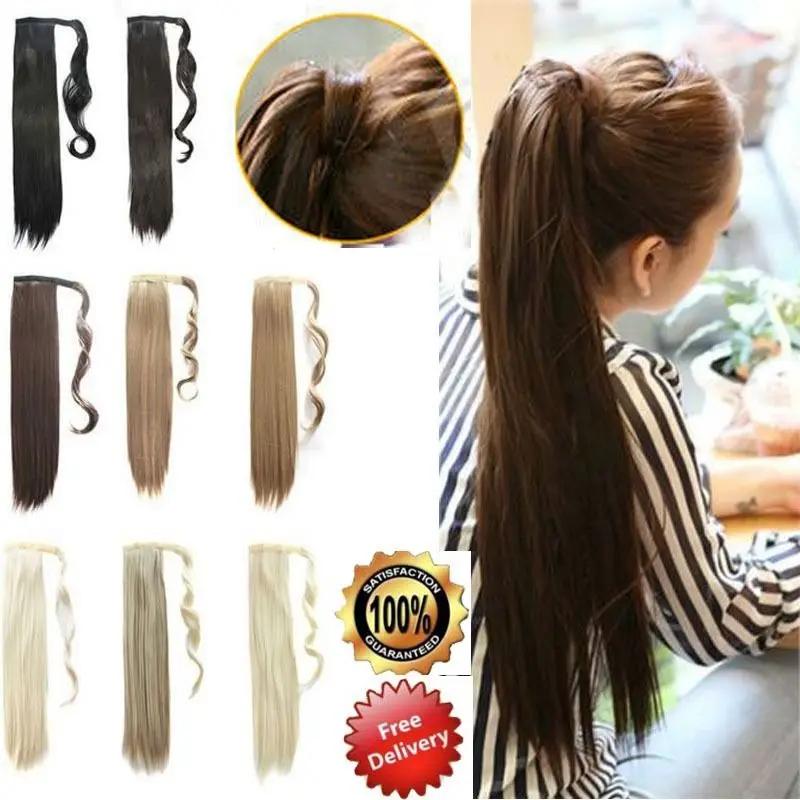 S-noilite Long 58CM Wrap Around Ponytail Pony tail Clip in Hair Extensions Straight Synthetic Wrap on Hair Piece Brown S-noilite Long 58CM Wrap Around Ponytail Pony tail Clip in Hair Extensions Straight Synthetic Wrap on Hair Piece Brown