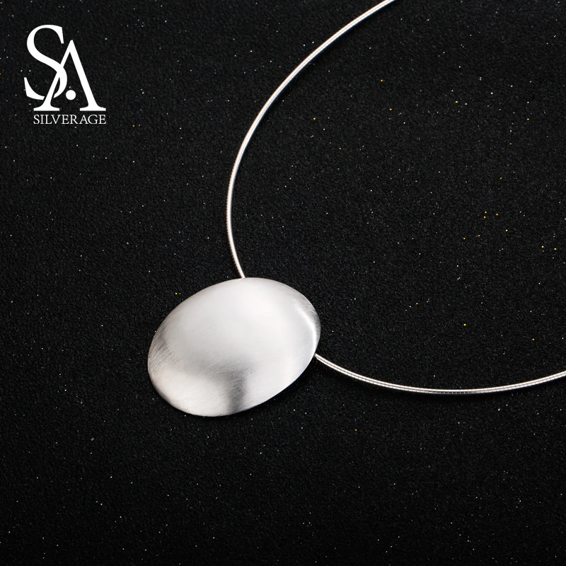 SA SILVERAGE 925 plata esterlina Oval gargantilla collar Chocker collares fina joyería para las mujeres collier femme 8,81g/35mm * 44mm - 6
