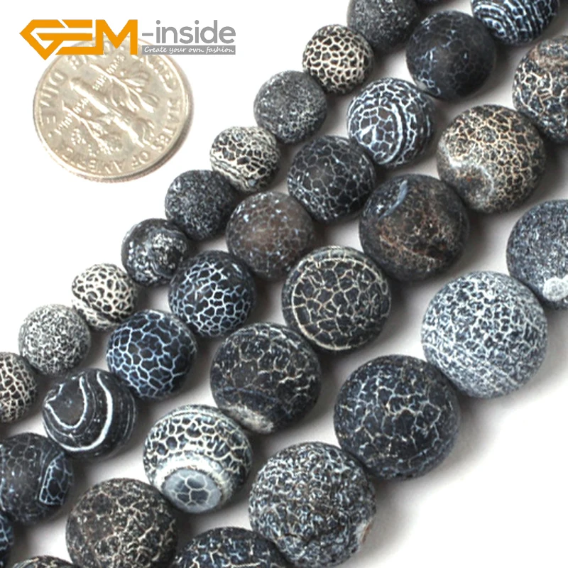 

6mm-14mm GEM-inside Black Fire Crackle Agates Frost Round Loose Beads For Jewelry Making Beads DIY Gifts 15" Free Shipping