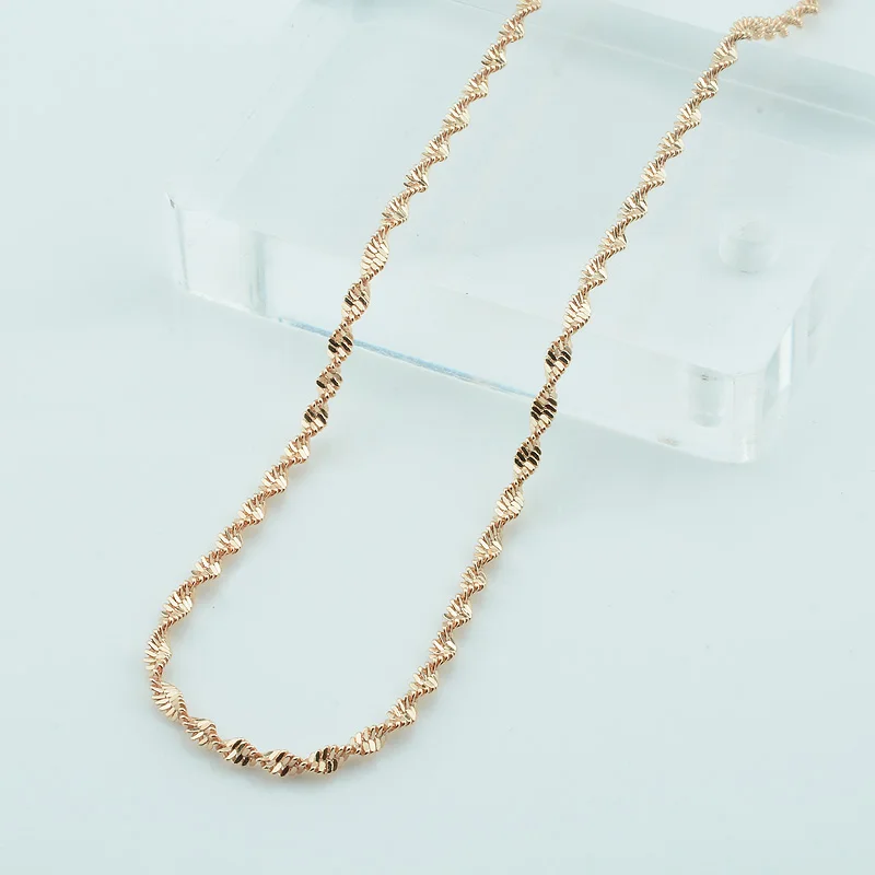 

1pcs 2mm 60cm 24inch Mens Womens 585 Rose Gold Color Wave Necklace Chain 50cm