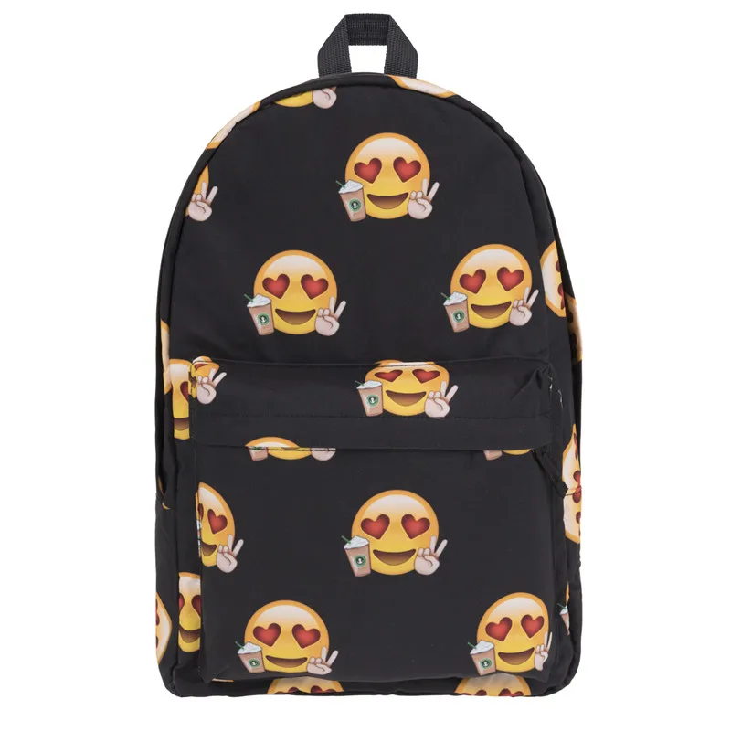 Jom tokoy Women Canvas font b Backpack b font Emoji Loves Coffe Printing Girls School Backbag