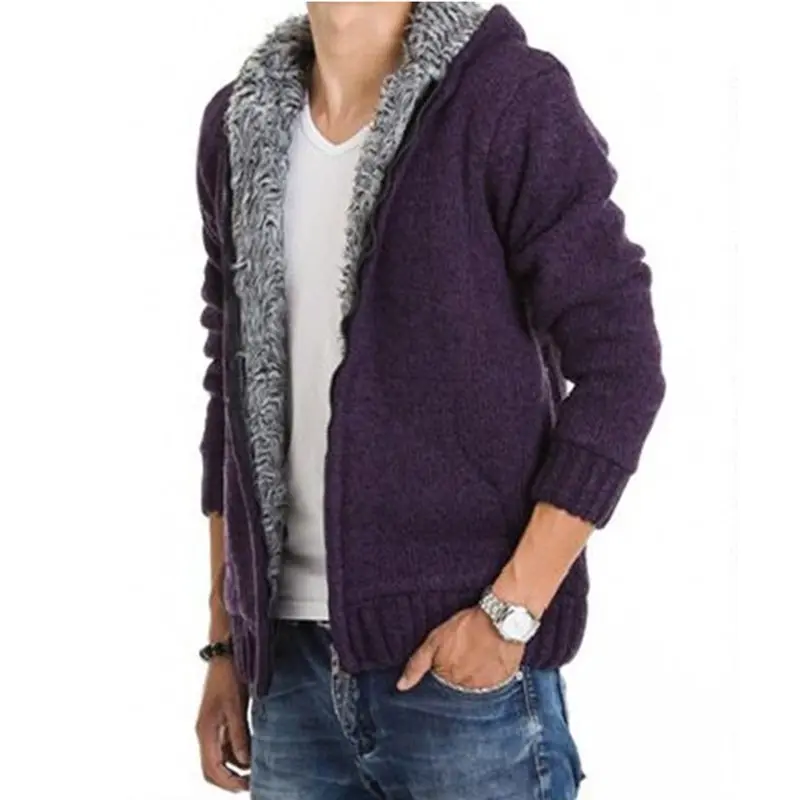 2019 Autumn Winter Men's Sweater Coat Faux Fur Wool Sweater Jackets Men Zipper Knitted Thick Coat Casual Knitwear Warm Outwear