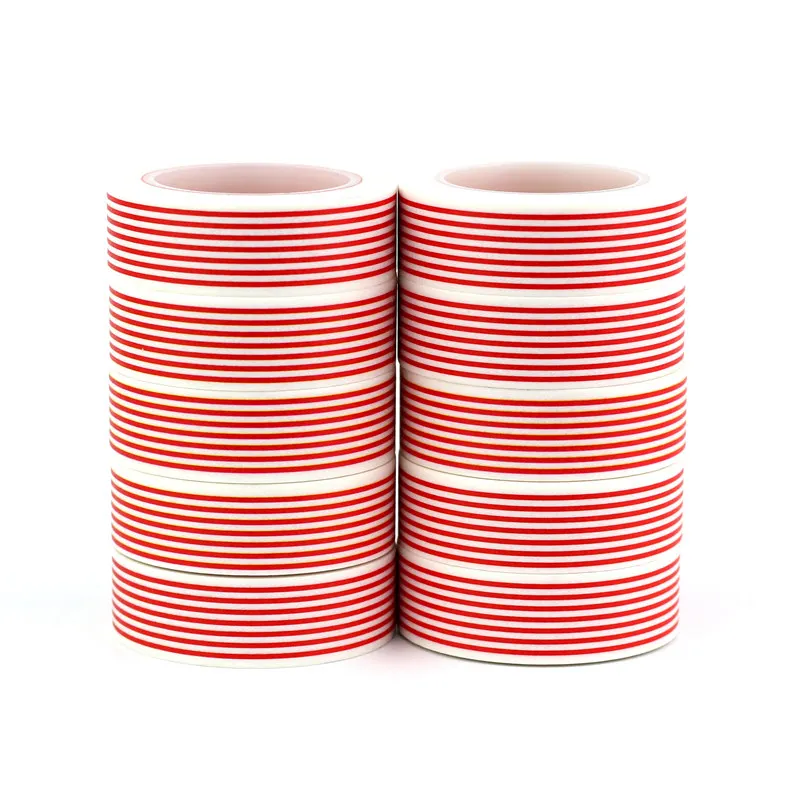 

NEW 10PCS/lot Decor Red Lines Diagonal Stripes and Dots Washi Tapes Paper for Scrapbook Adhesive Xmas Masking Tapes Stationery