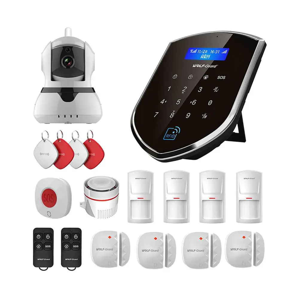 

Wolf-Guard Wireless 2.4G Wifi Home Alarm Security Burglar System GSM WIFI Host 720P IP Camera SOS Door/PIR Motion Detector