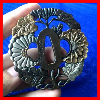 

Handmade Fitting Copper Guard Tsuba For Japanese Katana Sword Accessory W/Chrysanthemum Design
