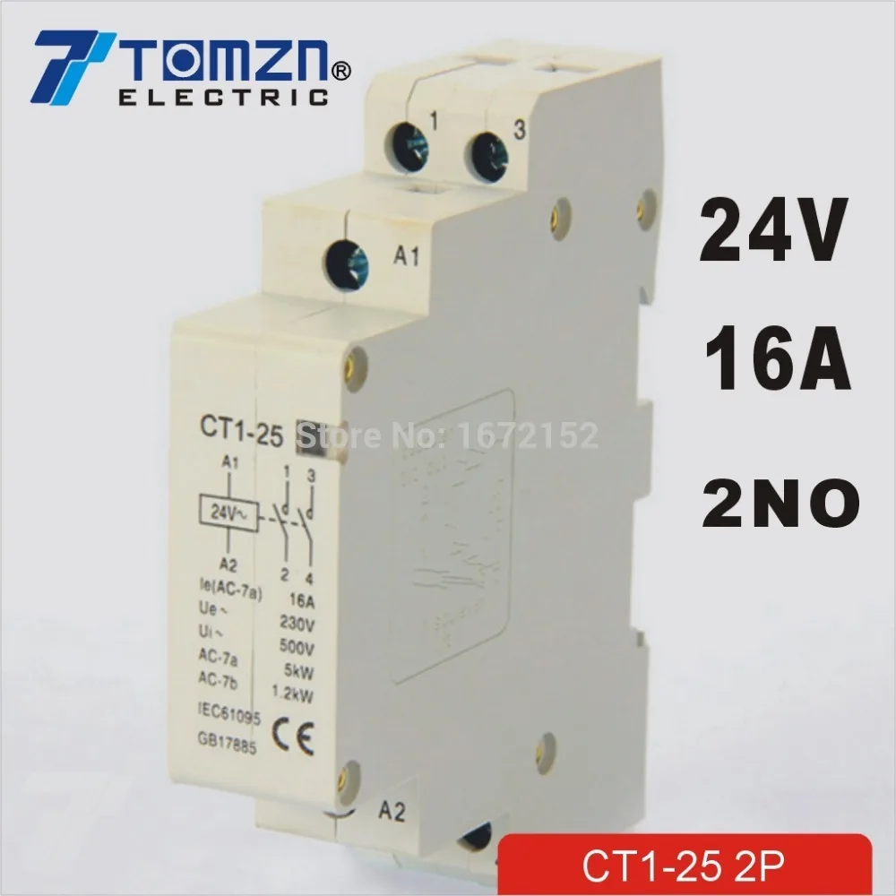 

CT1 2P 16A 24V 50/60HZ Din rail Household ac Modular contactor 2NO