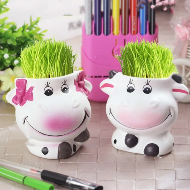 DIY длинная голова травы кукла в горшках офис дома зеленые декоративные растения пара коров мясистый небольшой цветочный горшок