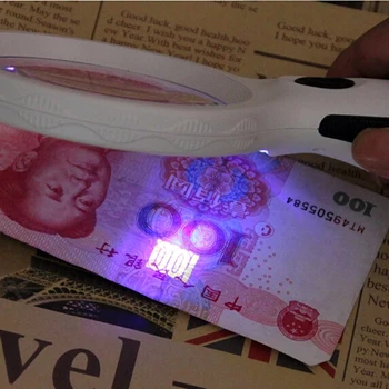 

8LED Skid-proof 10X Hand-held Magnifier Magnifying Glass with Money Detect Lamp Powered by 3 AAA Batteries