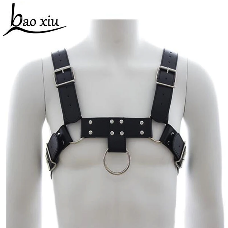 Men Women Black Leather Bondage Belt Harness With Buckles