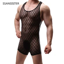 Sexy Undershirt Men Bodysuit Shapewear Male Slimming Wrestling Body Shaper Underwear Mesh Tranparent Jumpsuit Undershirts