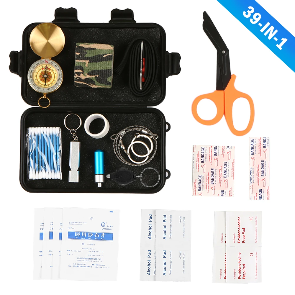 

Outdoor Survival Kit Emergency First Aid Tools Multi-tools First Aid Essential Supplies Kit for Camping Hiking Hunting Fishing
