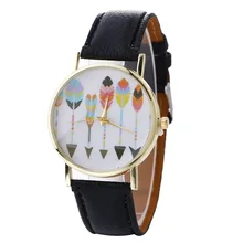 Moda Casual Quartz Relógio de Pulso das Mulheres Teste Padrão Da Pena de Couro Pulseira Relógios das Mulheres Dress Watch Relogio feminino Presente Da Menina
