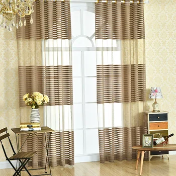 

Translucidus Brown Beige Modern Simple Polyester Cloth Striped Bedroom Sheer Window Curtains for Living Room Tulle Curtain