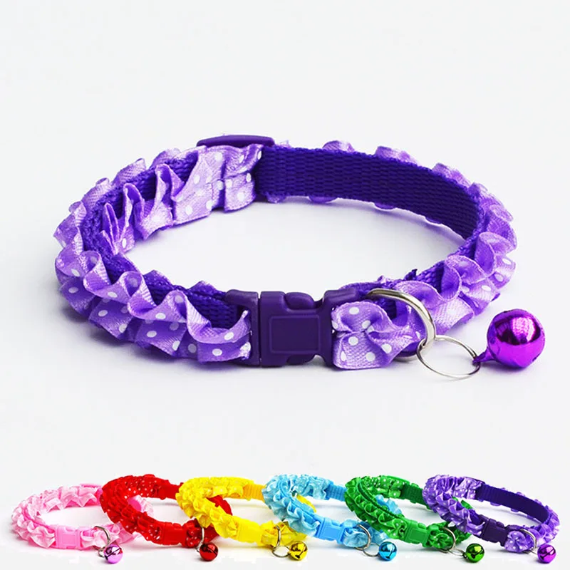 

Lovely Small Dog Cat Collar Adjustable Nylon Lace Puppy Pet Collar for Cats Small Baby Dogs Breakaway Cat Safe Collar with Bell