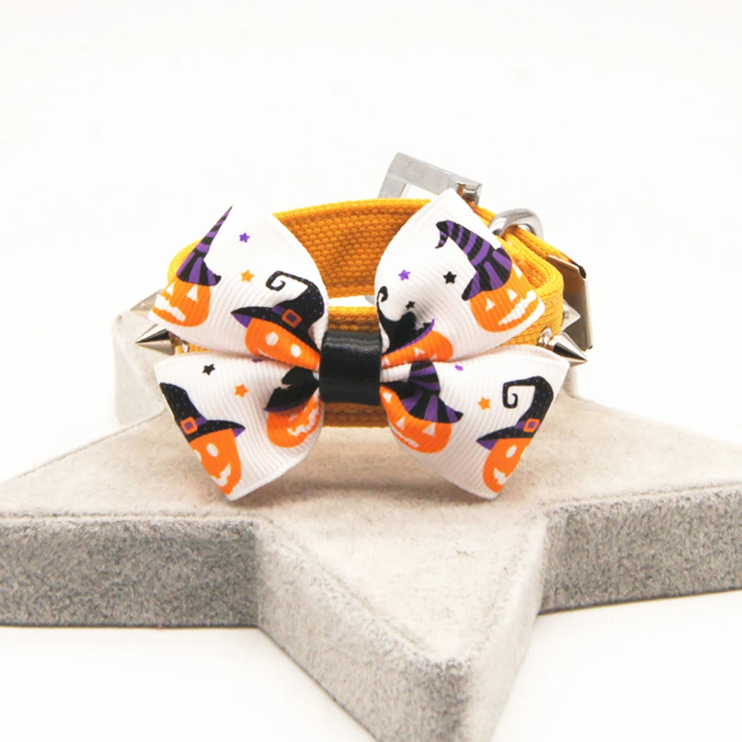 

1 Pcs Halloween Dog Collar Adjustable Studded Rivet Bowknot Pet Collar For Dogs Cats Pet Accseeary Newest 2018