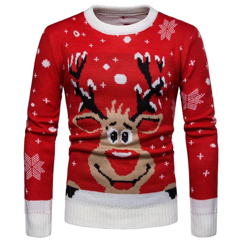 

Christmas Sweater For Men Casual Red Color Sweatercoats Man Sweaters Coats Knitted Deer Pattern Wool Pullovers Men Clothing A392