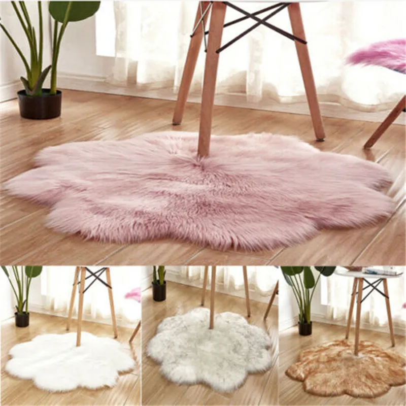 

Blossom Shape Fluffy Rugs Anti-Skid Shaggy Area Rug Dining Room Home Bedroom Carpet Floor Washable Hairy Mat Soft Faux Fur Rugs