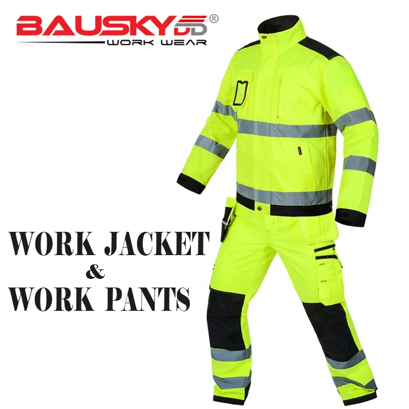 Bauskydd High visibility workwear sets work sets fluorescent yellow