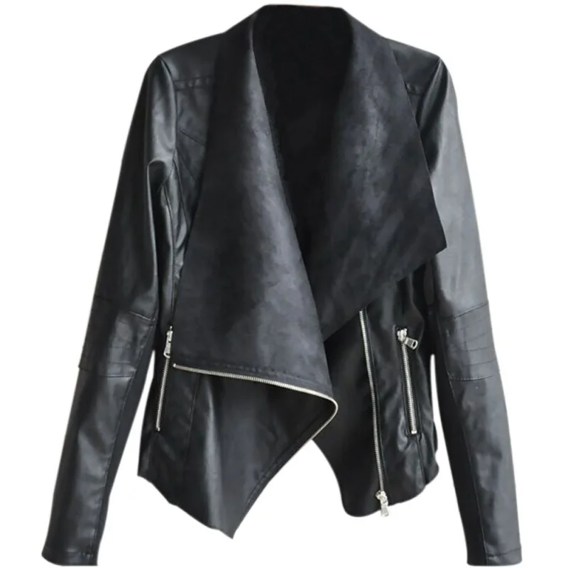 Куртка из искусственной кожи женская модная яркая черная мотоциклетная куртка Короткая байкерская куртка из искусственной кожи мягкая женская куртка - Цвет: Черный
