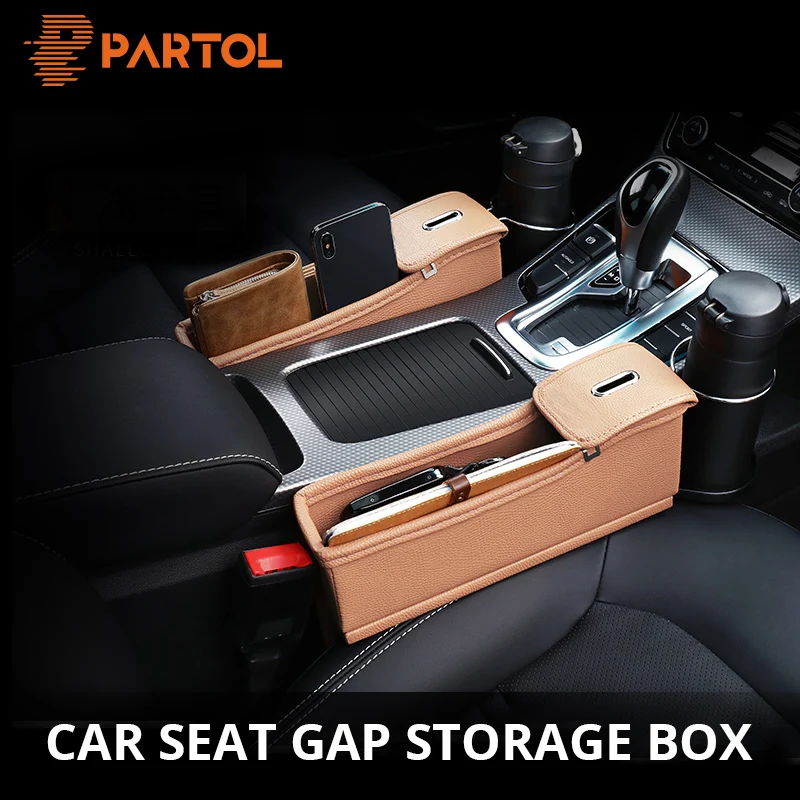 

Partol 1pc Car Seat Crevice Organizer with Coin Box/Cup Holder Black/Beige Storage Container for Seat Gap Auto Stowing Tidying