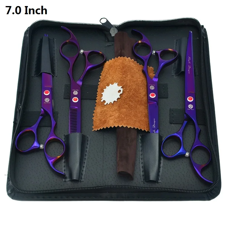 Purple Dragon 7.0" Professional Pet Scissors for Dog Grooming Japanese 440c Animal Straight& Thinning& Curved Shears LZS0377 - Цвет: LZS0367 Set