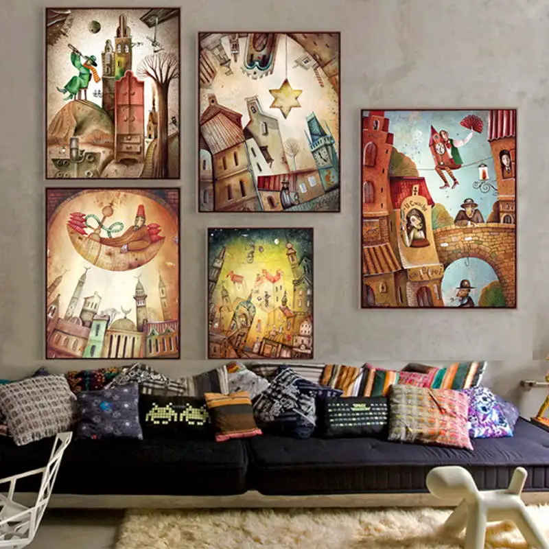 

Cartoon Fantasy Kingdom Wall Art Canvas Painting Nordic Posters And Prints Abstract Art Wall Pictures For Kids Room Wall Decor
