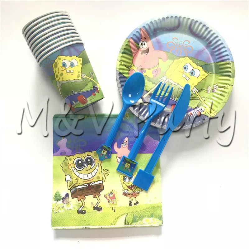 

70pcs/lot SpongeBob Theme Disposable Party Tableware Set SpongeBob Theme Birthday Party Decorations SpongeBob Plates Cups