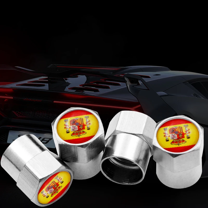 

4 pieces Stainless Steel Car Wheel Tire Valve Tire Cap Air Valve Cap Spain Flag Logo For BMW Audi Renault Car Style Accessories