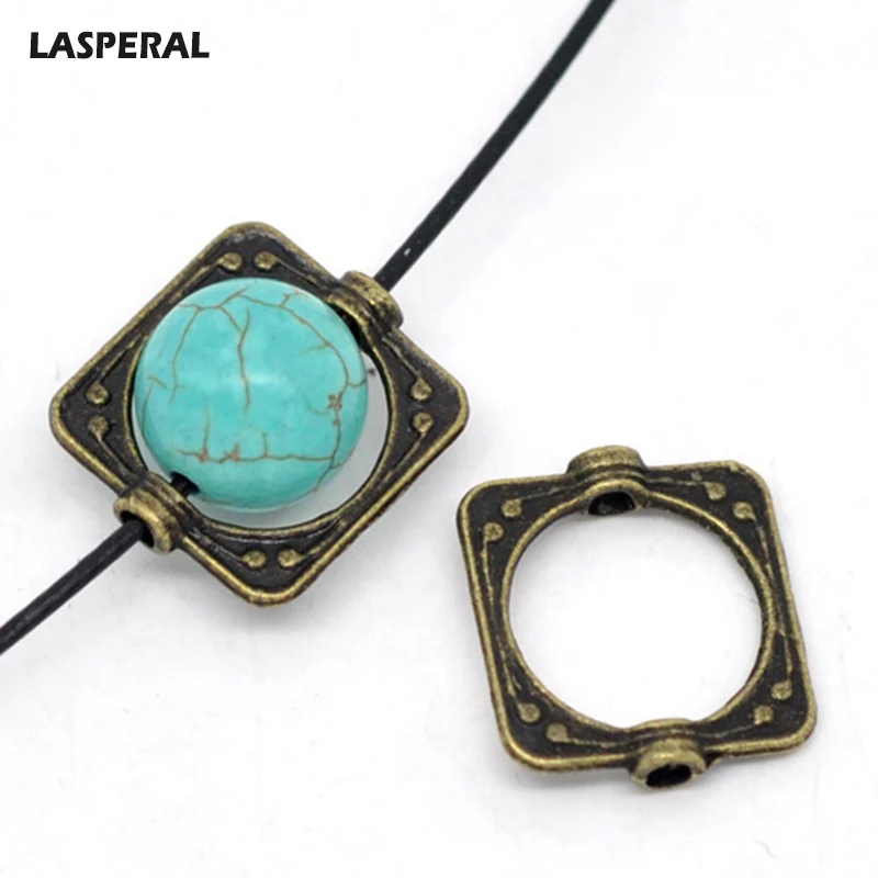

LASPERAL Bronze Tone Square Bead Frames Jewelry Findings Fit 10mm Beads For Jewelry Making DIY Craftwork Jewelry 15x14mm
