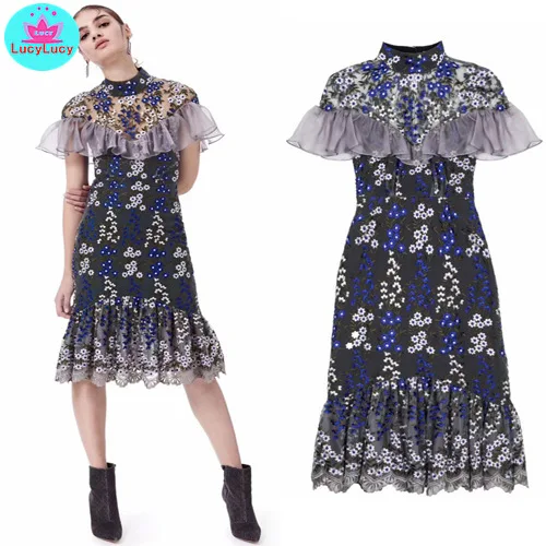 

2019 summer new floral ruffled chiffon slim sleeveless dress Knee-Length Regular Sleeveless Zippers Solid Sheath