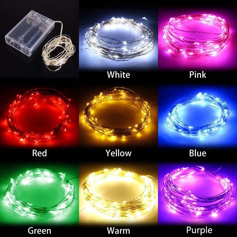 10M 33FT 100 led 3 AA Battery LED Silver Wire Fairy String Lights Lamps Christmas Holiday