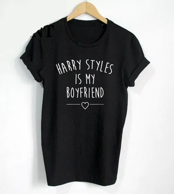 

Allover Harry Styles is my boyfriend Logo Tshirt Women T-shirt Humour Shirt Lady Top Tee Gifts Dropshipping