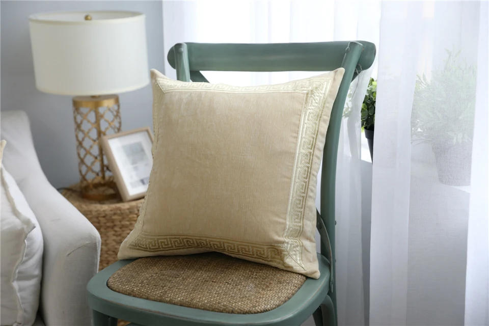 Мягкий бархатный серый чехол для подушки, домашний декор, синий вышитый чехол для подушки, диванные декоративные подушки 45*45/60*60 см, наволочка для подушки