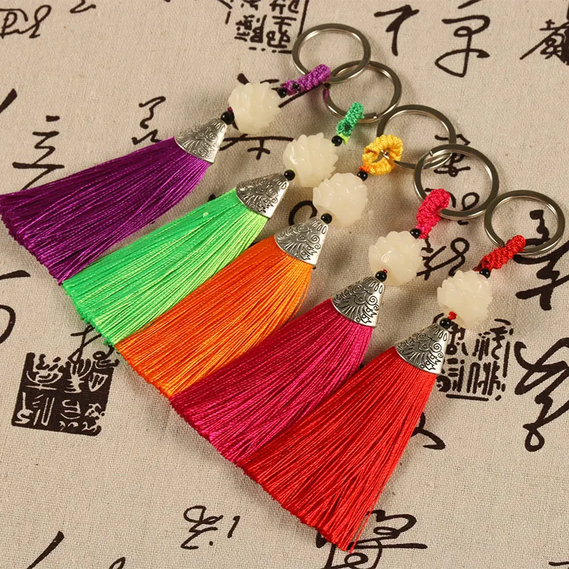 

Bodh Lotus Chinese Knot Key Chain Tassel Flower Key ring Bags Pendant Charm Accessory Crafts Keychains for Car keys Ethnic Gift