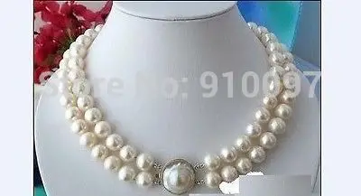 

LHX54013>>2ROW 9-10mm WHITE ROUND south sea PEARL NECKLACE MABE 17-18- inch