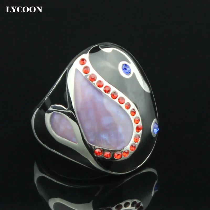 

LYCOON Wholesale and retail 316L stainless steel black and purple ring colorful Enamel with red CZ zircon stone for woman ring