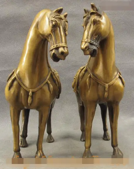

S4210 10" Ancient Tang Dynasty Bronze Copper FengShui Chinese Zodiac Horse Statue Pair discount 30% (C0324)