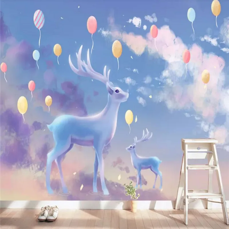 

Custom wallpaper Nordic hand-painted cartoon animal elk children's room background wall decoration waterproof material