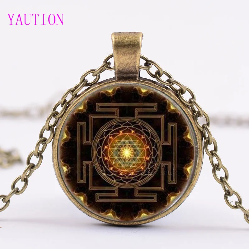 

3/Color Buddhist Sri Yantra Pendant Choker Statement Silver Necklace For Women Dress Accessories