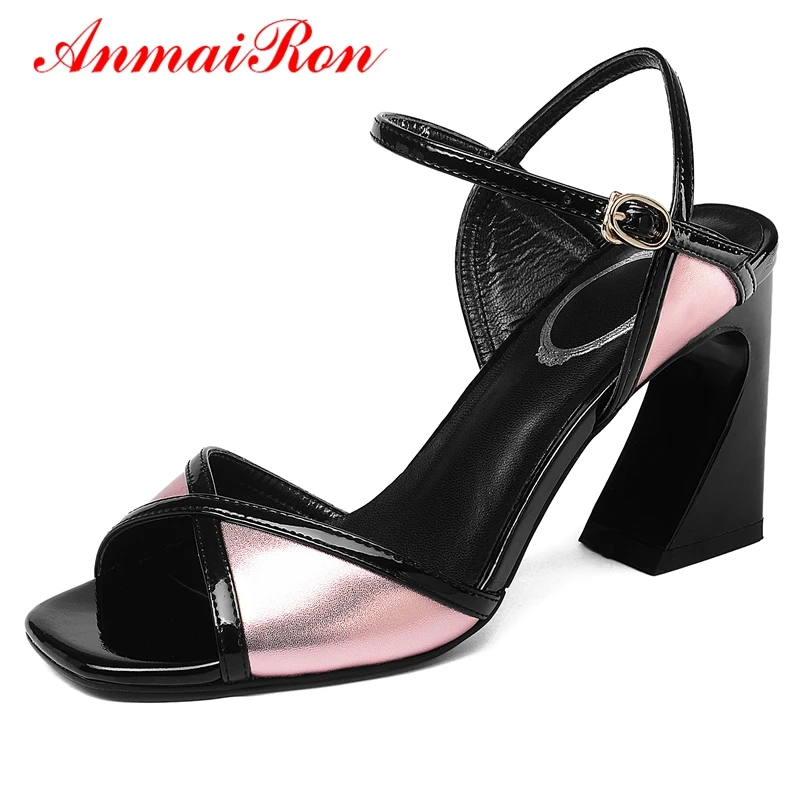 

ANMAIRON Women Strange Style High Heel Sandals Genuine Leather Casual Summer Shoes Woman Sandals 2018 Summer Size 34-39 LY332