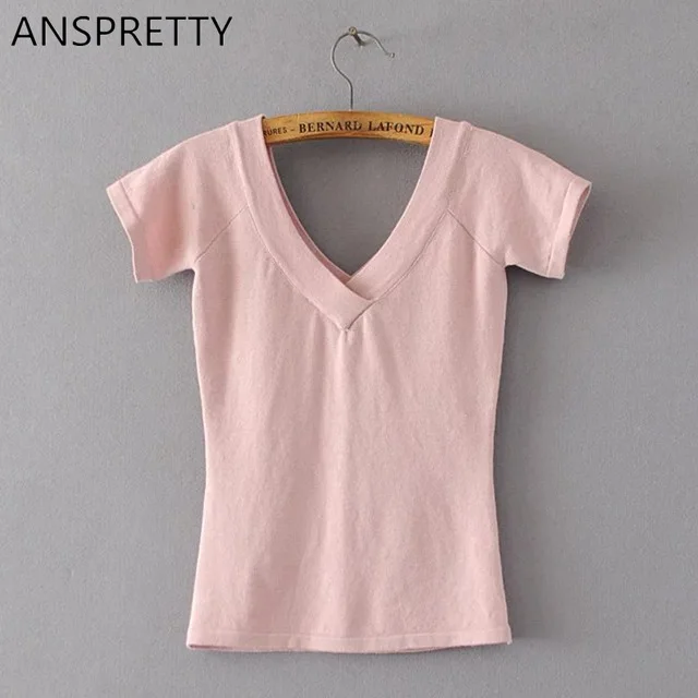 Anspretti Apparel 2017 трикотажная футболка женская сексуальная с v-образным вырезом