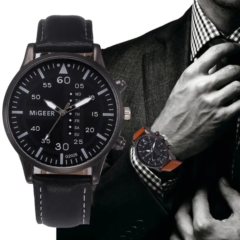 Модные черные мужские часы тонкие кожаные кварцевые наручные часы наручные противоударные мужские военные часы Relogio Masculino# D