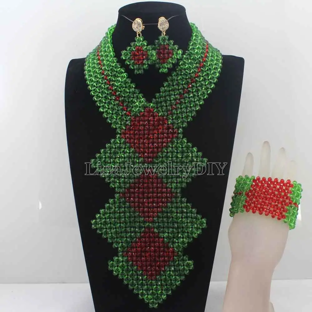 

2019 New Green/Red Costume Bridal Indian Jewelry Set Women Fashion Jewellery Trends Traditonal Wedding Beads Free ShippingHD7709