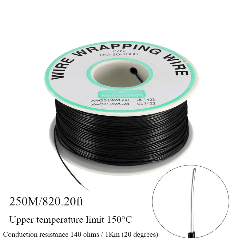 

250m/lots 30 AWG High temperature resistant wire 10Colors Single Strand Copper Cable Ok Wire Electrical Wire for Board soldering