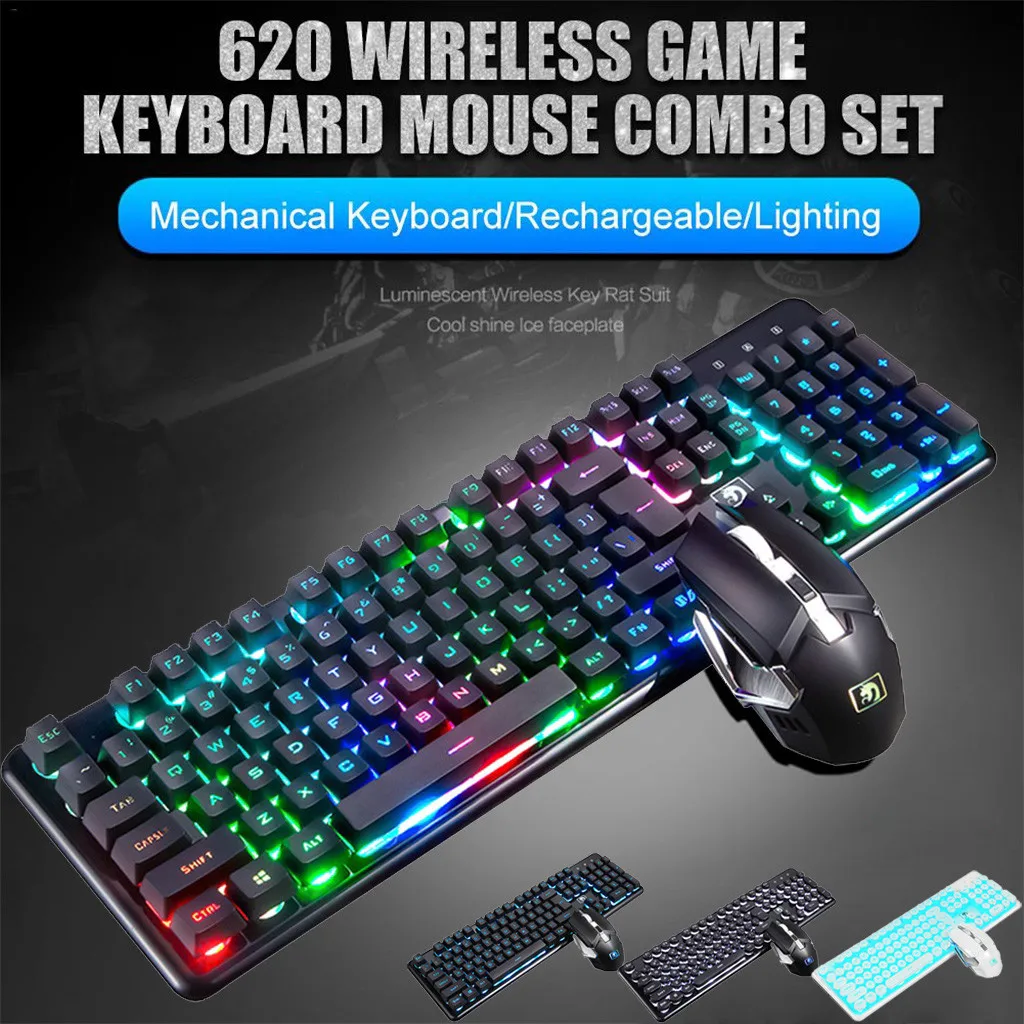 

T5 Rainbow Backlight USB Ergonomic Gaming Mechanical Keyboard English Russian Keyboard And Mouse Set #G8