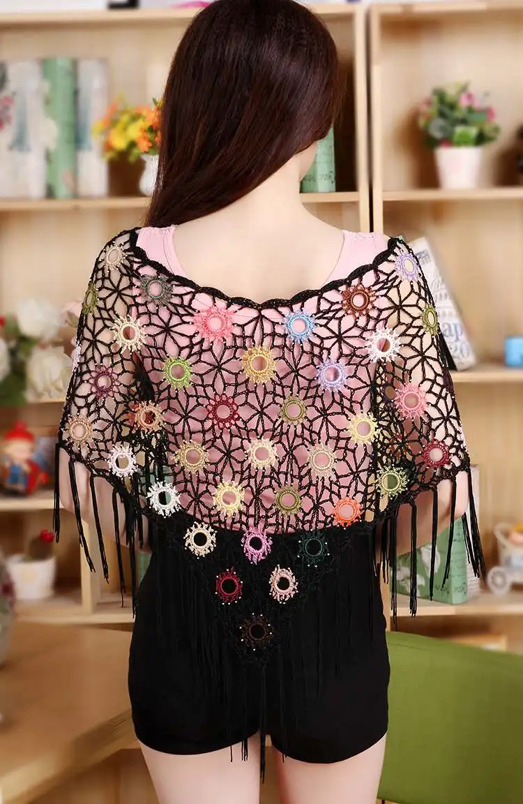 Summer Style Ice Silk Thin Lace Blouse Lady Sunscreen Crochet Shawl Hollow Out Flower Patterns Cape shirts blusas womens shirts and blouses